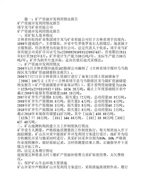 矿产资源开发利用情况报告