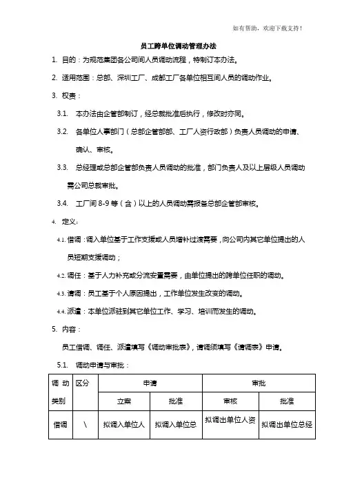 员工跨单位调动管理办法