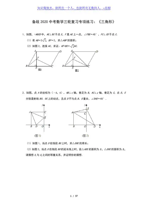 2020年中考数学三轮复习专项练习：《三角形》(含答案)