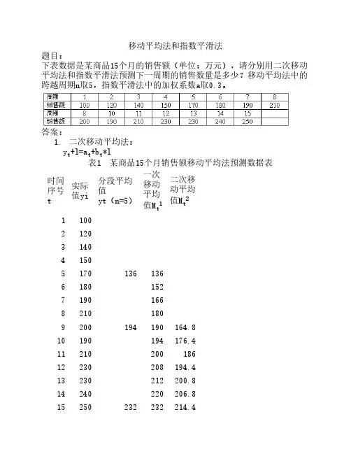 移动平均法和指数平滑法作业