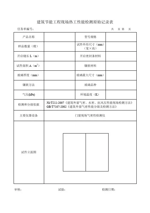 建筑节能工程现场热工性能检测原始记录表