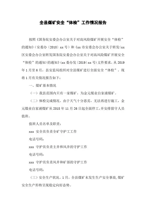 全县煤矿安全“体检”工作情况报告