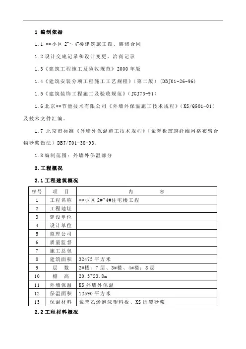 ks外墙外保温施工方案(聚苯板、抗裂砂浆)