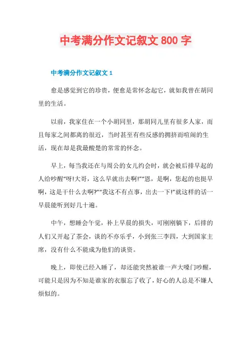 中考满分作文记叙文800字
