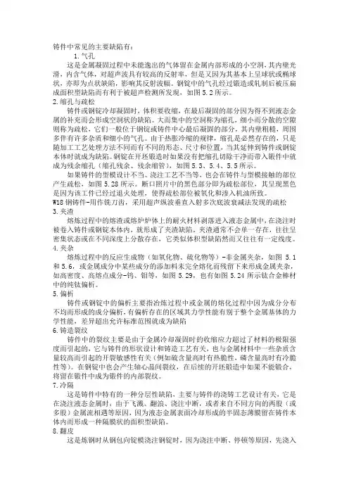 铸件中常见的主要缺陷