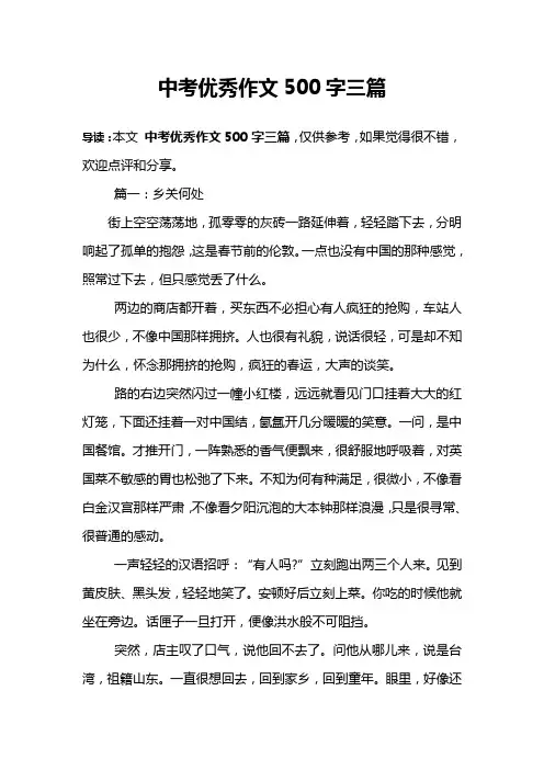 中考优秀作文500字三篇