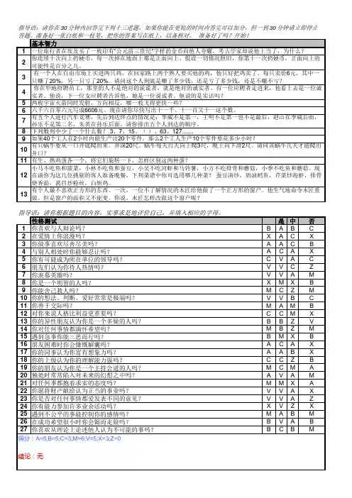 【Excel表格】性格测试自测