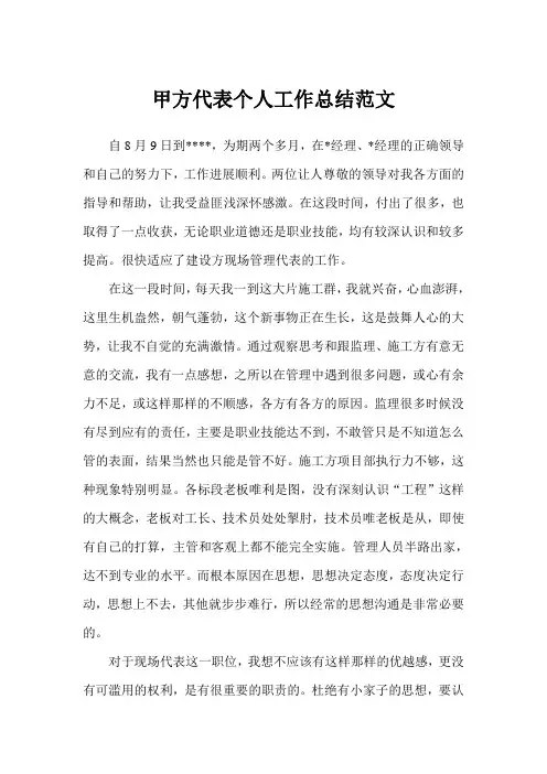 甲方代表个人工作总结范文(完美版)