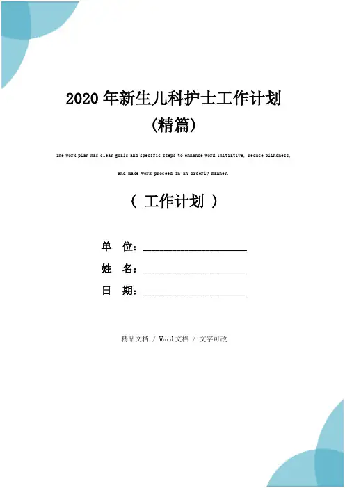 2020年新生儿科护士工作计划(精篇)