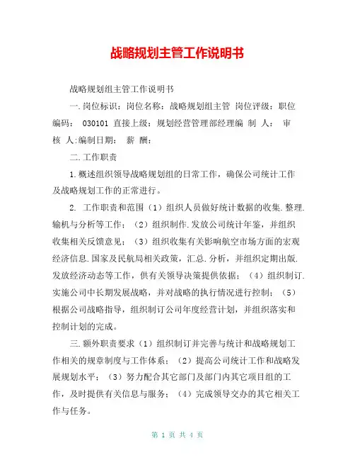 战略规划主管工作说明书
