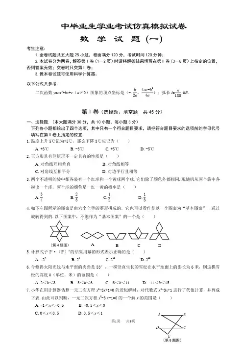 初中毕业生学业考试仿真模拟试卷一(含答案)