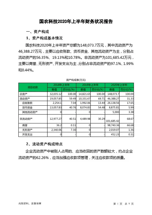 国农科技2020年上半年财务状况报告