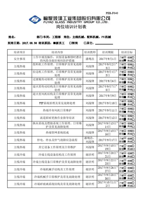 岗位培训计划(机械主修)