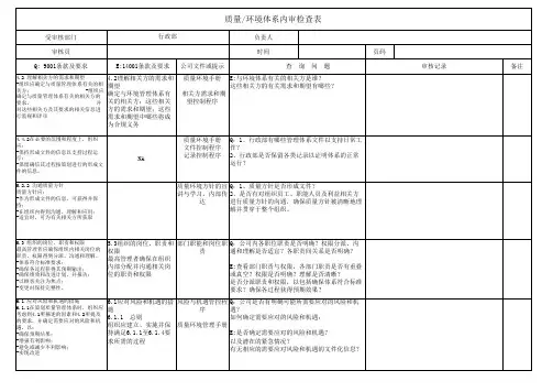 质量及环境体系内审检查表最新转版