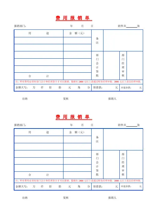 费用报销单表格模板
