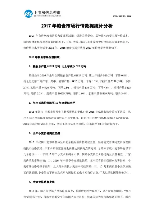2017年粮食市场行情数据统计分析-上书房信息咨询