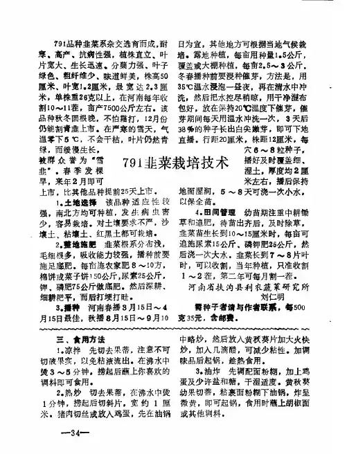 791韭菜栽培技术