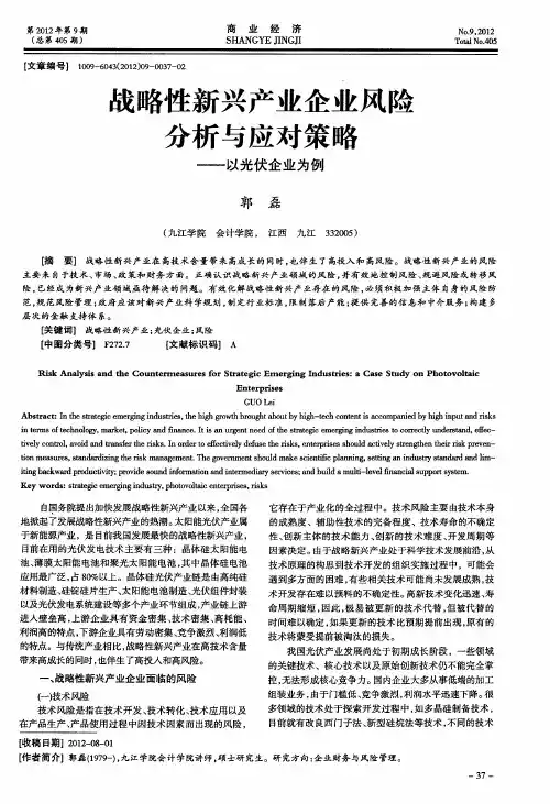 战略性新兴产业企业风险分析与应对策略——以光伏企业为例