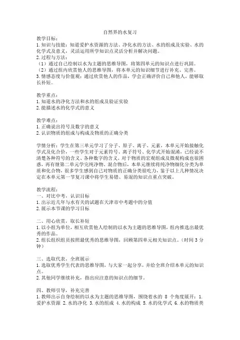 化学人教版九年级上册自然界的水复习