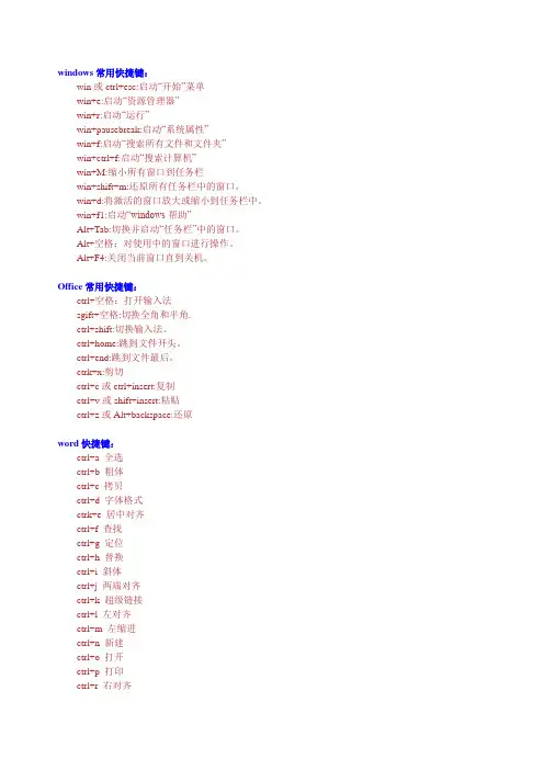 办公软件中的常用快捷键