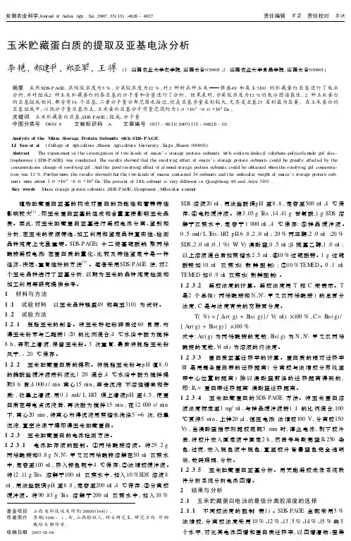 玉米贮藏蛋白质的提取及亚基电泳分析