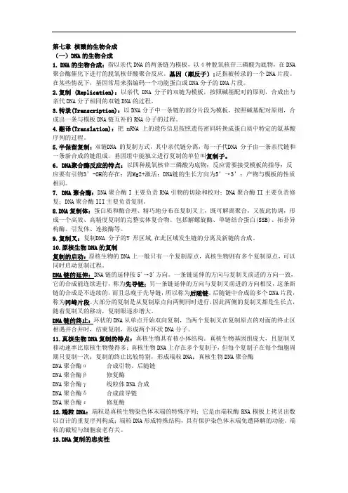 生物化学：第七章 核酸的生物合成