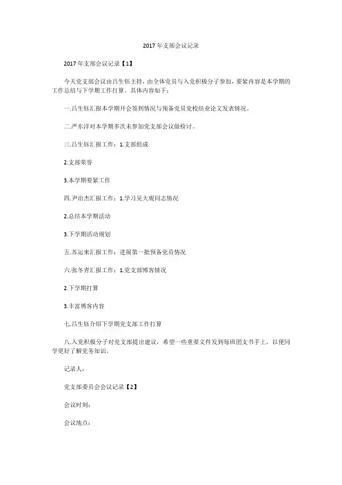 2017年支部会议记录