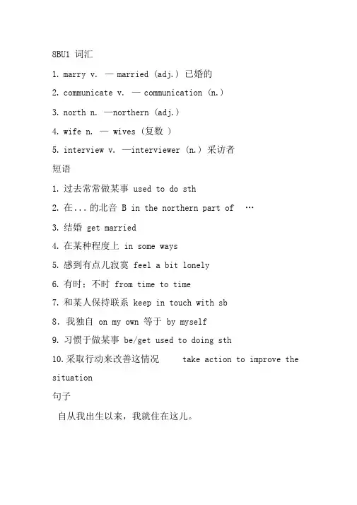 牛津译林版8BUnit1重点单词短语背默