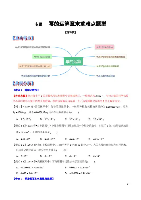 专题 幂的运算章末重难点题型(举一反三)(苏科版