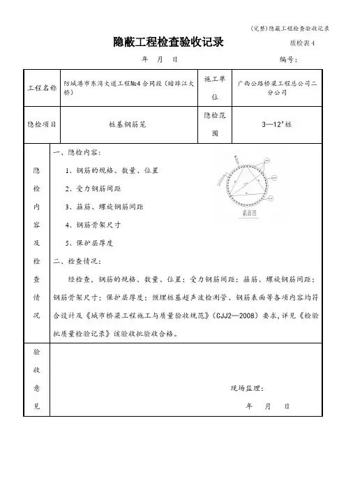 (完整)隐蔽工程检查验收记录