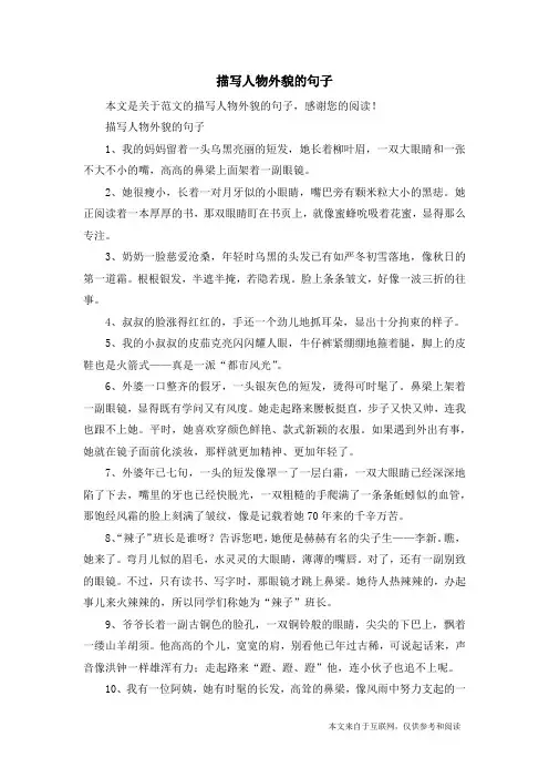 描写人物外貌的句子_范文