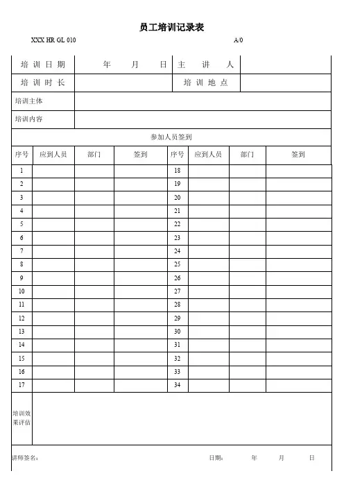 员工培训记录模板