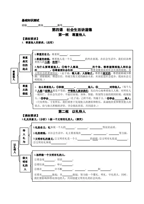 八年级道德与法治上册第四课知识点思维导图(测试)