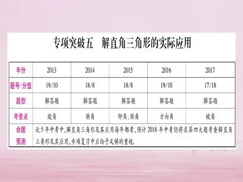 (安徽专版)2018中考数学总复习第二轮中档题突破专项突破5解直角三角形的实际应用课件