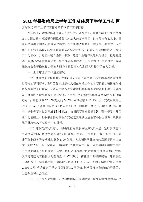 2019年县财政局上半年工作总结及下半年工作打算