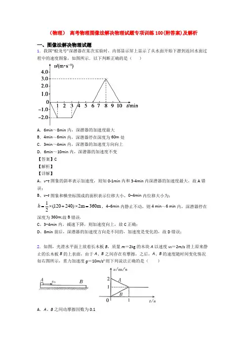 (物理) 高考物理图像法解决物理试题专项训练100(附答案)及解析
