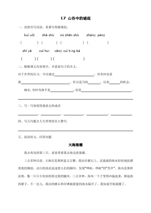 六年级下册每课一练  同步练习   17。山谷中的谜底