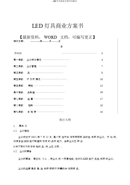 LED灯具商业计划书可编辑