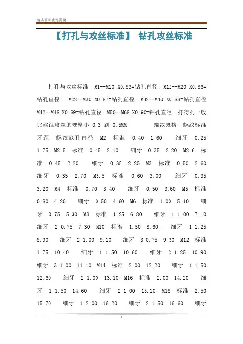 【打孔与攻丝标准】 钻孔攻丝标准