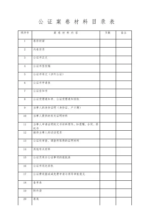 公证案卷材料目录表