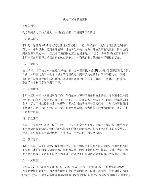 火电厂工作情况汇报