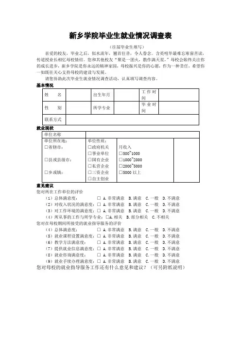 毕业生就业情况调查表