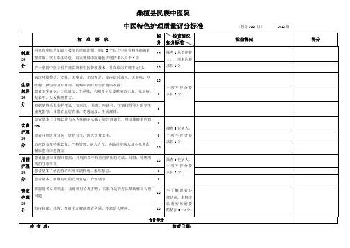 中医特色护理质量评分标准及科室检查