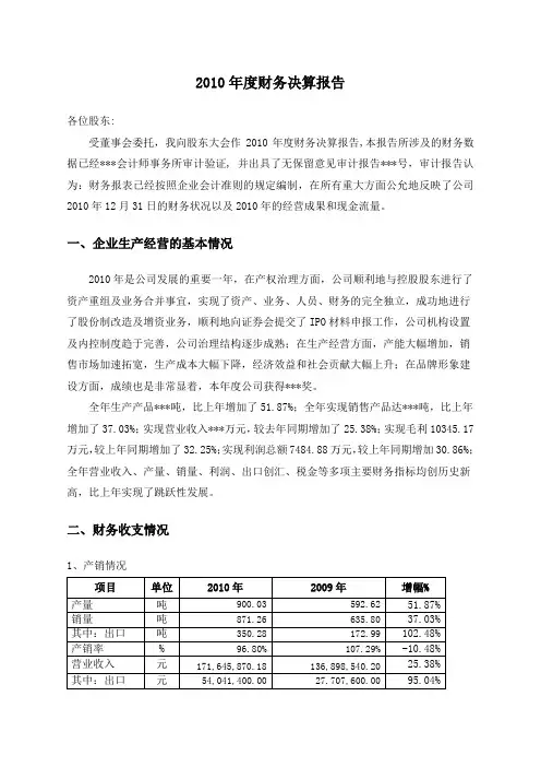 财务决算报告总结归纳模板
