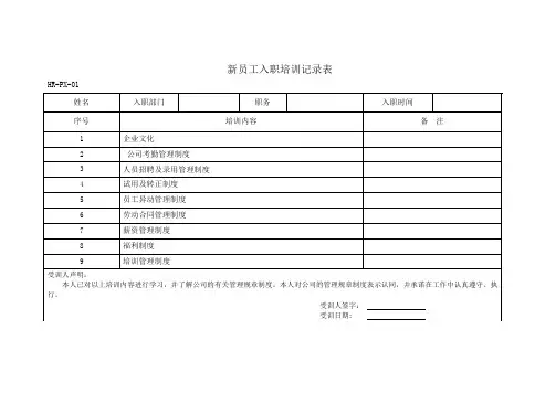 入职培训记录表