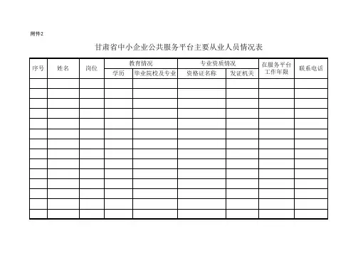 甘肃省中小企业公共服务平台主要从业人员情况表
