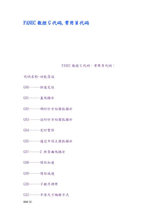 FANUC数控G代码常用M代码