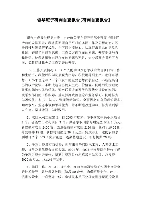 领导班子研判自查报告[研判自查报告]