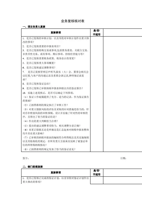 三级复核核对表