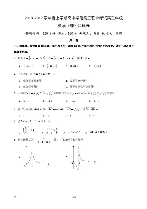 2019届辽宁省沈阳市东北育才学校高三联合考试数学(理)试题